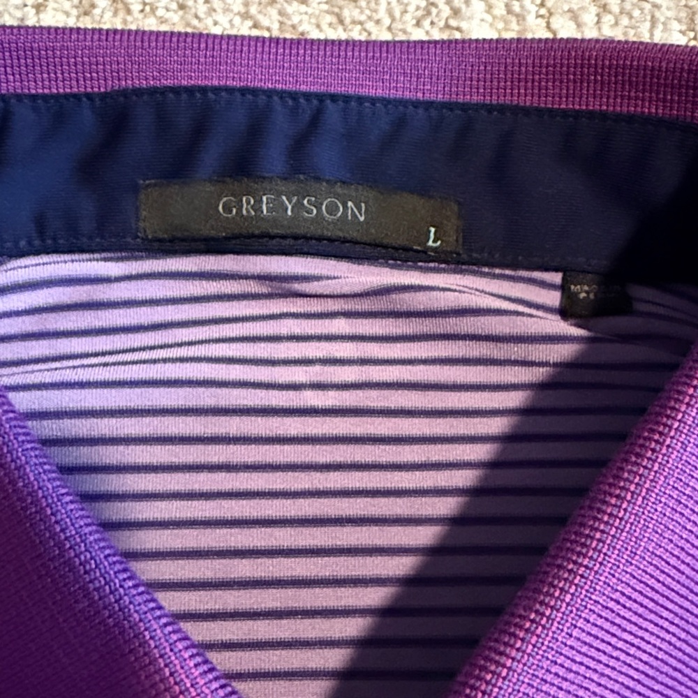 Greyson purple striped polo size large - Picture 3 of 5